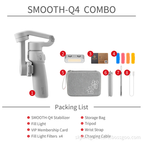 Zhiyun Smooth Q4 3 Axis Smartphone Gimbal Stabilizer with Light Auto Inception Object Tracking